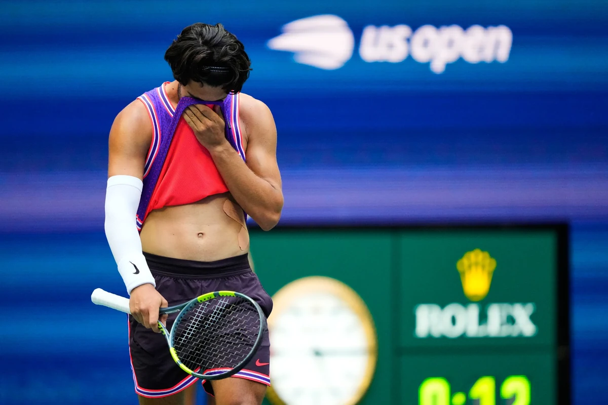 Karlos Alkaras za vreme dubl meča na US Openu.